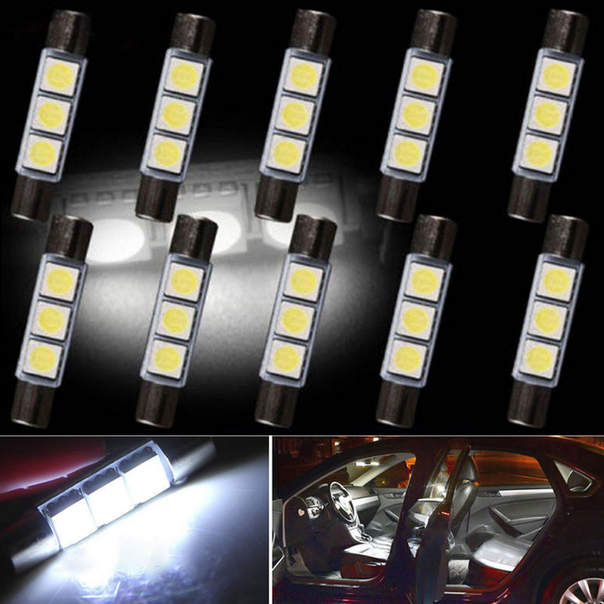 2 Pieces Luminous Green F30-WHP Fuse 6614F Sun Visor Vanity Mirror 5050 3-SMD