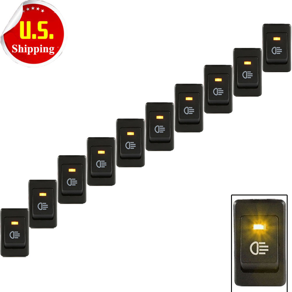 10pcs 12V 35A Car Fog Light Rocker Switch Yellow LED Dash Dashboard 4Pin US Sale