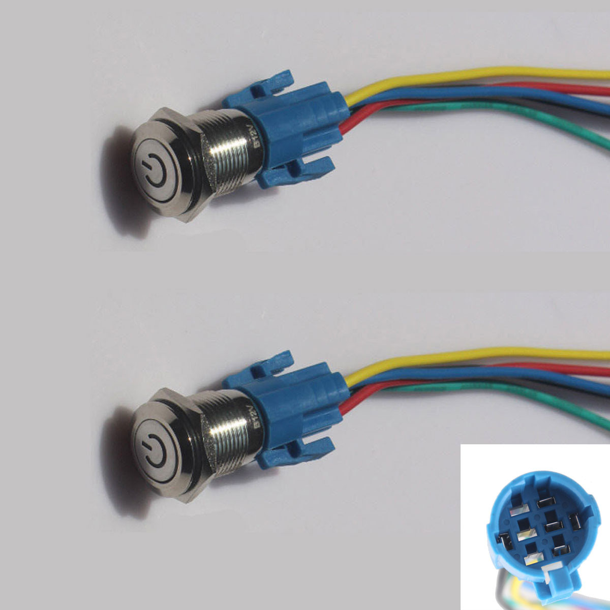 2PCS 19mm 12V Car Blue LED Metal Push Button Toggle Switch Socket Plug