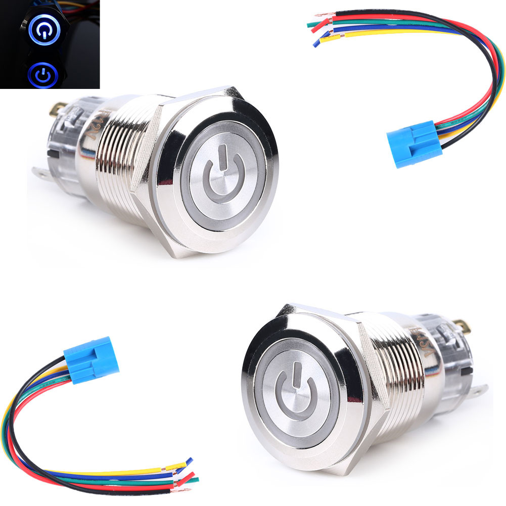 2PCS 19mm 12V Car Blue LED Metal Push Button Toggle Switch Socket Plug