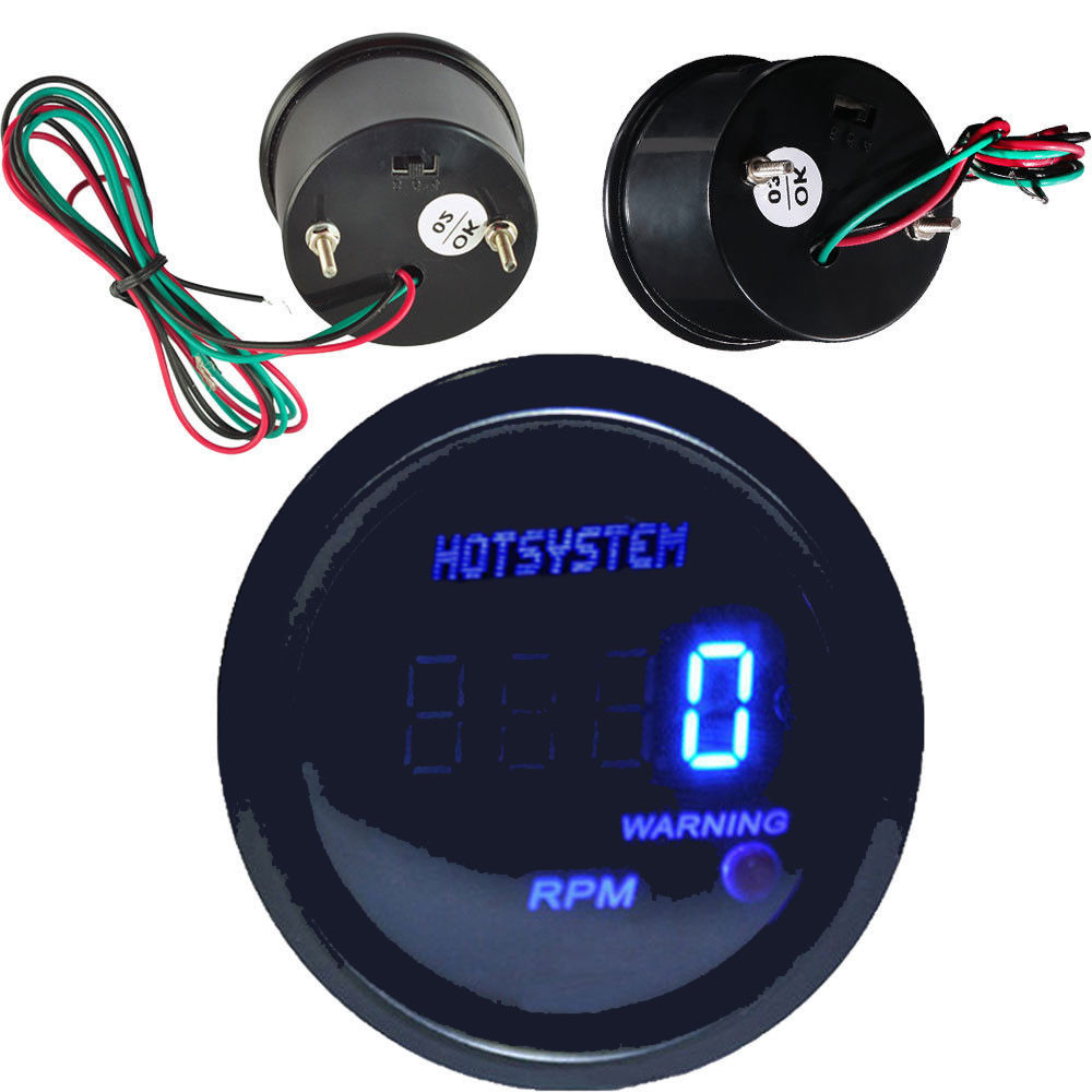 HOTSYSTEM New Universal Electronic Tachometer Tacho Gauge Meter Blue Digital LED 2inches 52mm 0-9999 RPM for 4 6 8 Cylinder Car Vehicle Automotive