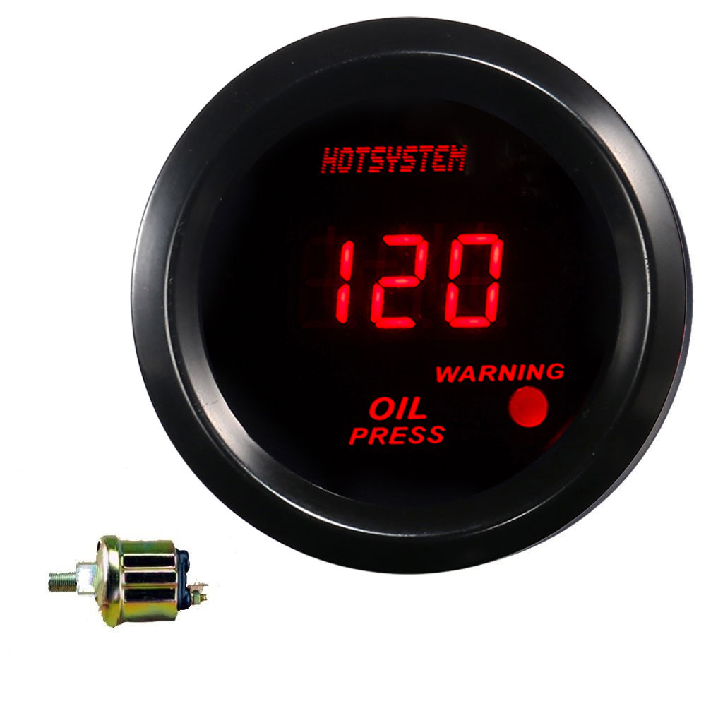HOTSYSTEM Electronic Universal OIL Pressure Press Gauge Meter 52mm 0-120 PSI for Car Vehicle Automotive oil pressure gauge, black