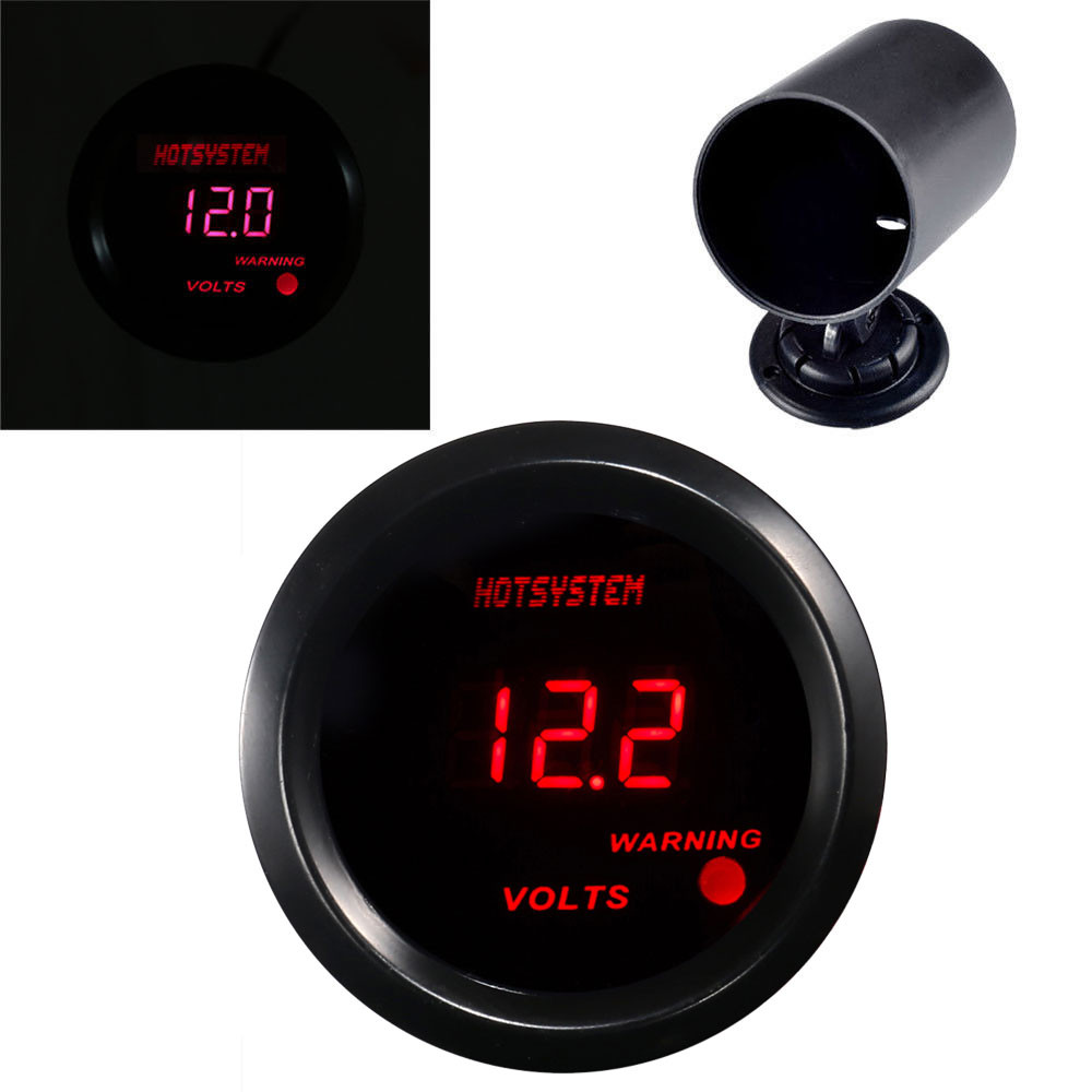 New HOTSYSTEM 2/" 52mm Digital LED Black Voltage Meter Gauge with Holder Black