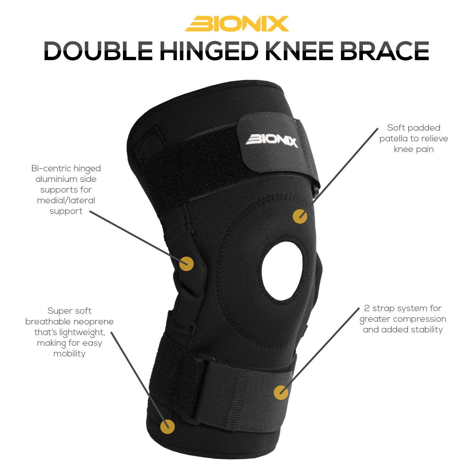 Knee Brace Hinged Adjustable Neoprene Patella Support Injury Arthritis