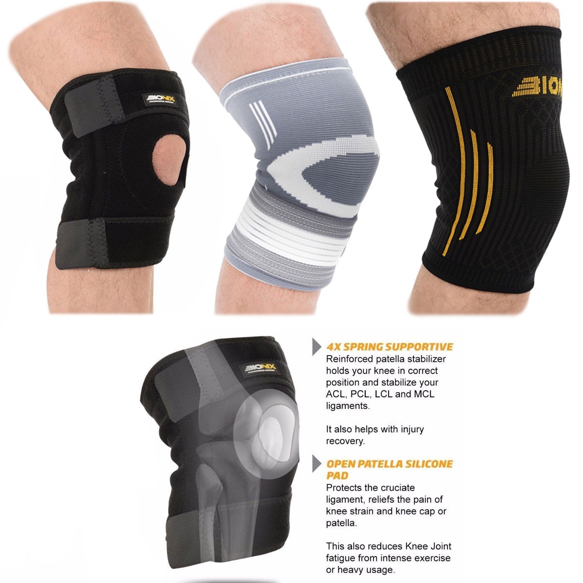 Knee Brace- Open-Patella Stabilizer Non-Slip With Medical Grade Quality Breathable Neoprene for Any Sport Protection Recovery and Pain Relief Knee Pads L, Regular Velcro Adjustable Knee Support