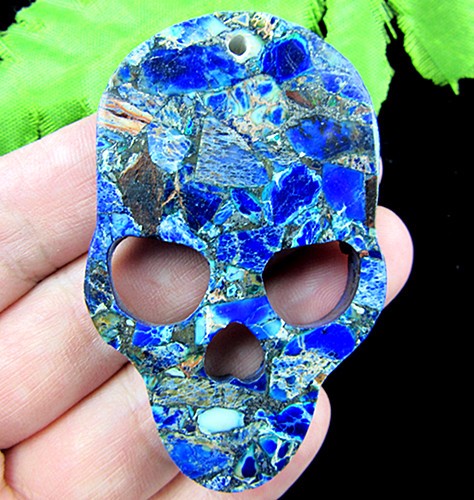 charming unique blue succor creek jasper head skull pendant bead