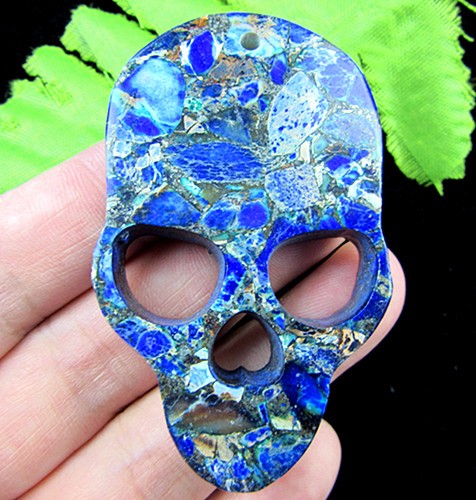 charming unique blue succor creek jasper head skull pendant bead