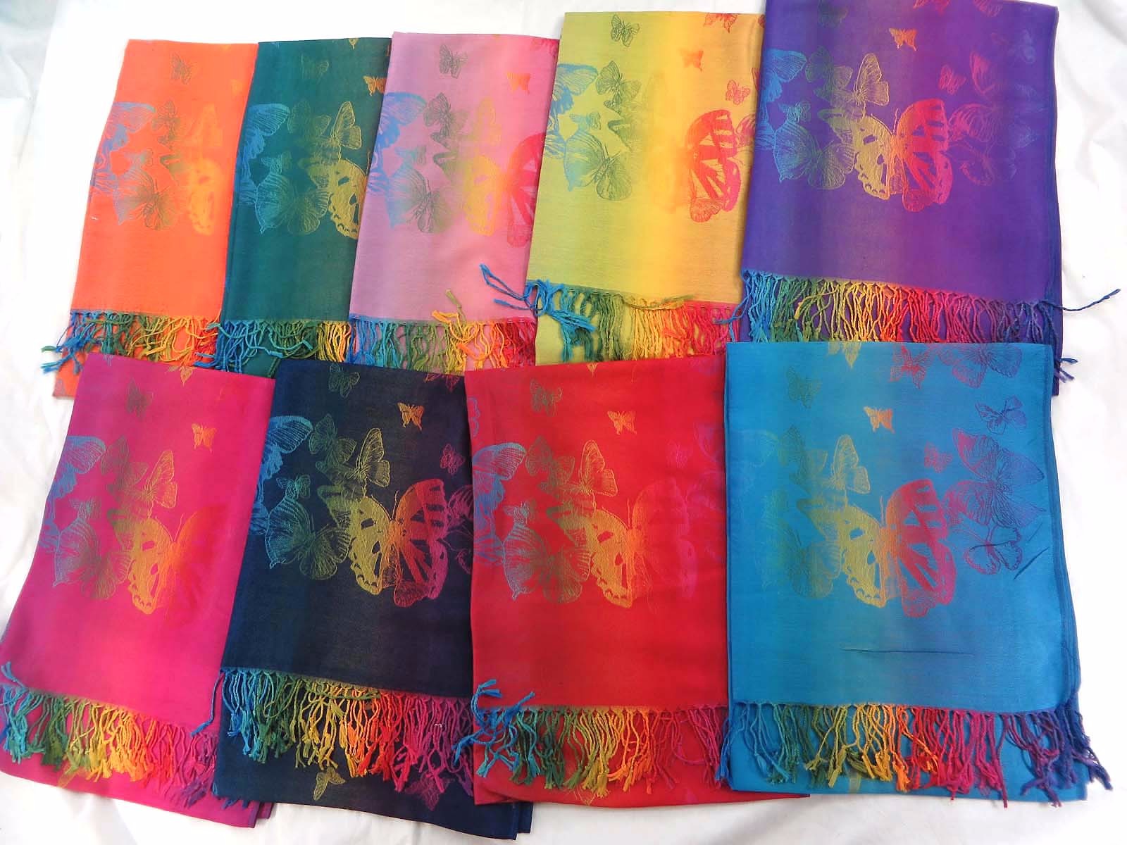 US SELLER-lot of 10 rainbow butterfly feather pashmina scarves viscose and wraps