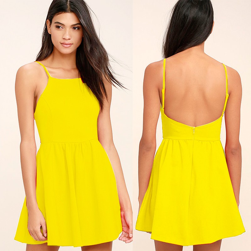 yellow spaghetti strap sundress