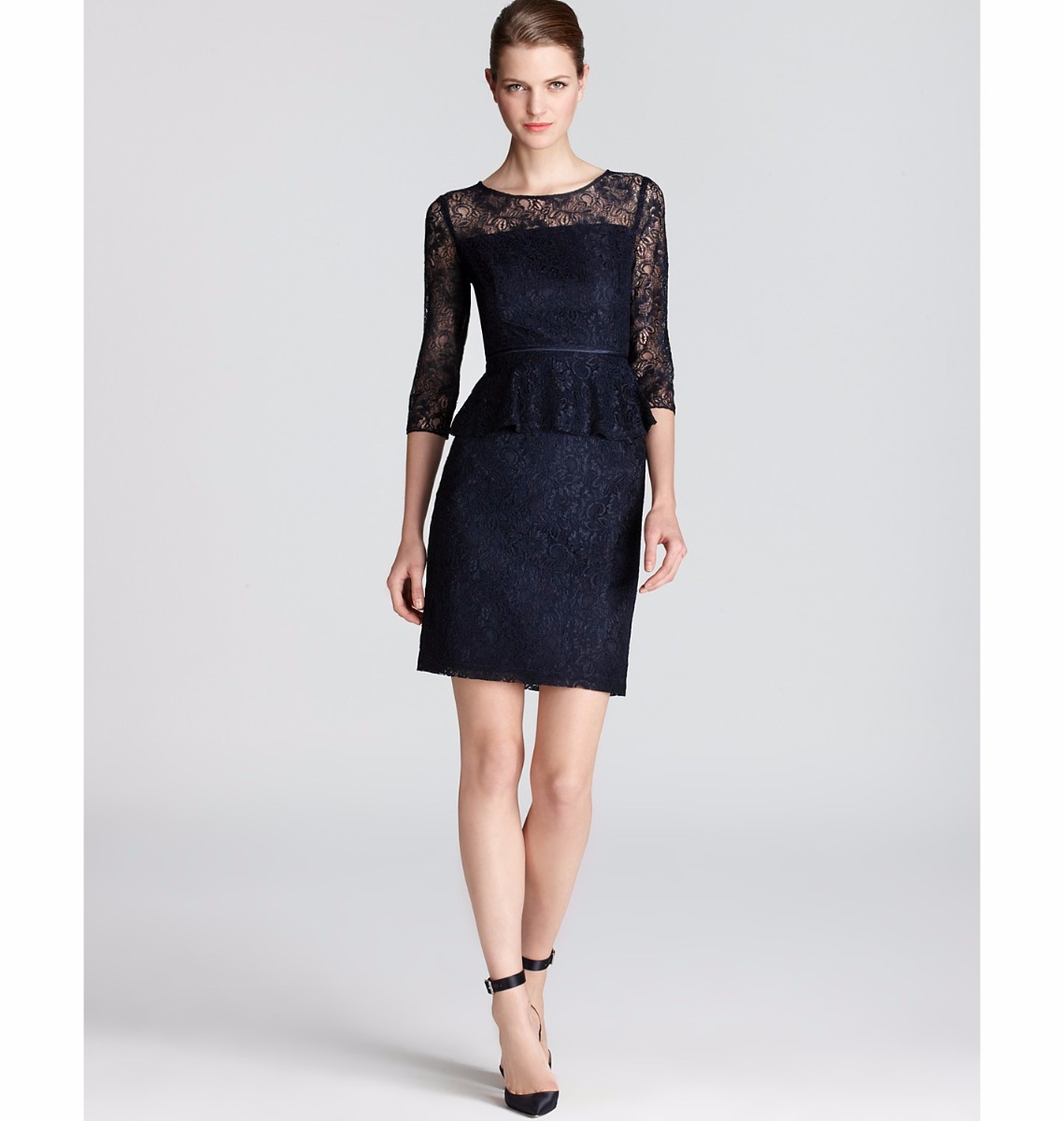 Adrianna Papell Lace Peplum Dress Sz 12 Navy