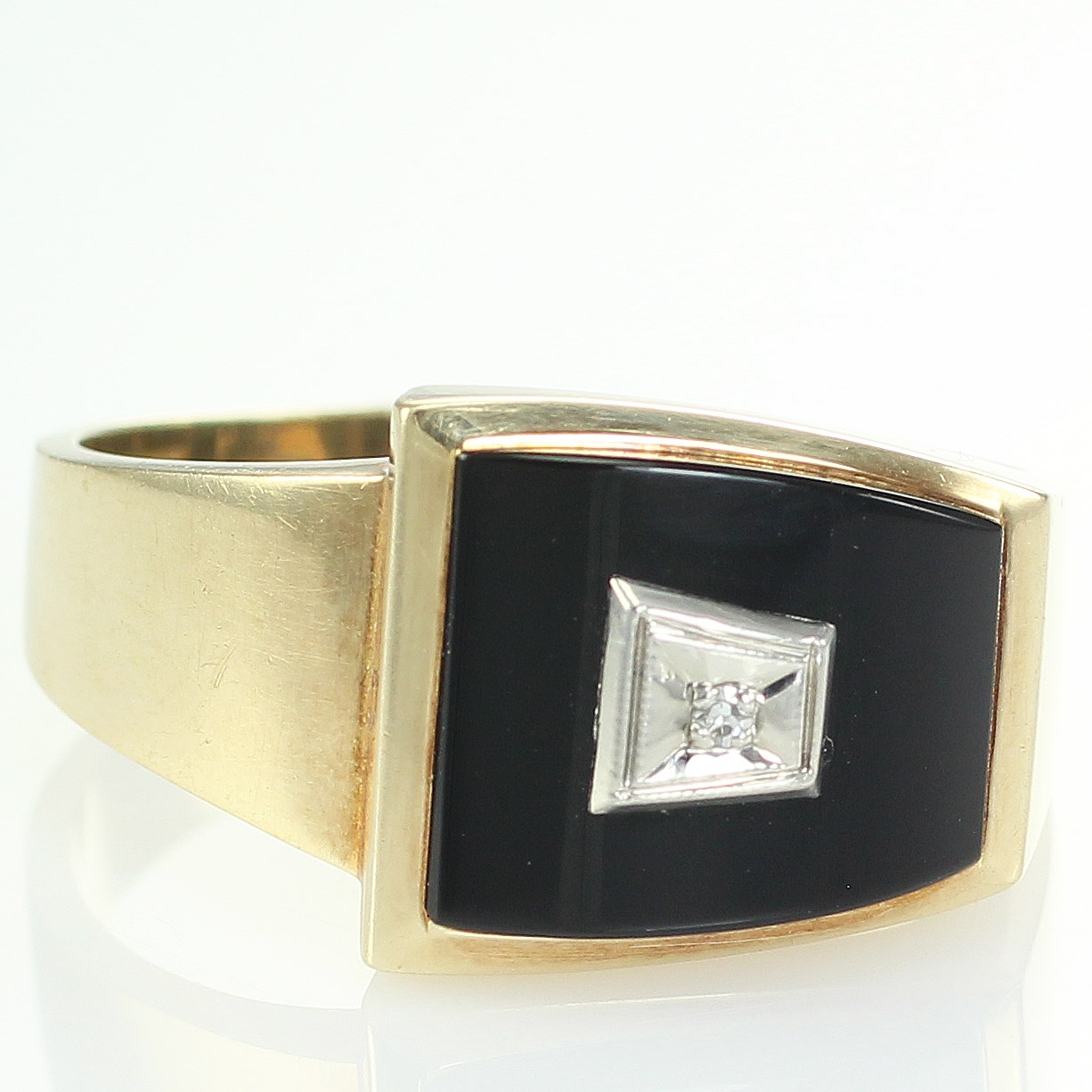 10K Gold Diamond Black Onyx Ring Size 12.5 Mens Geometric VINTAGE 7.24