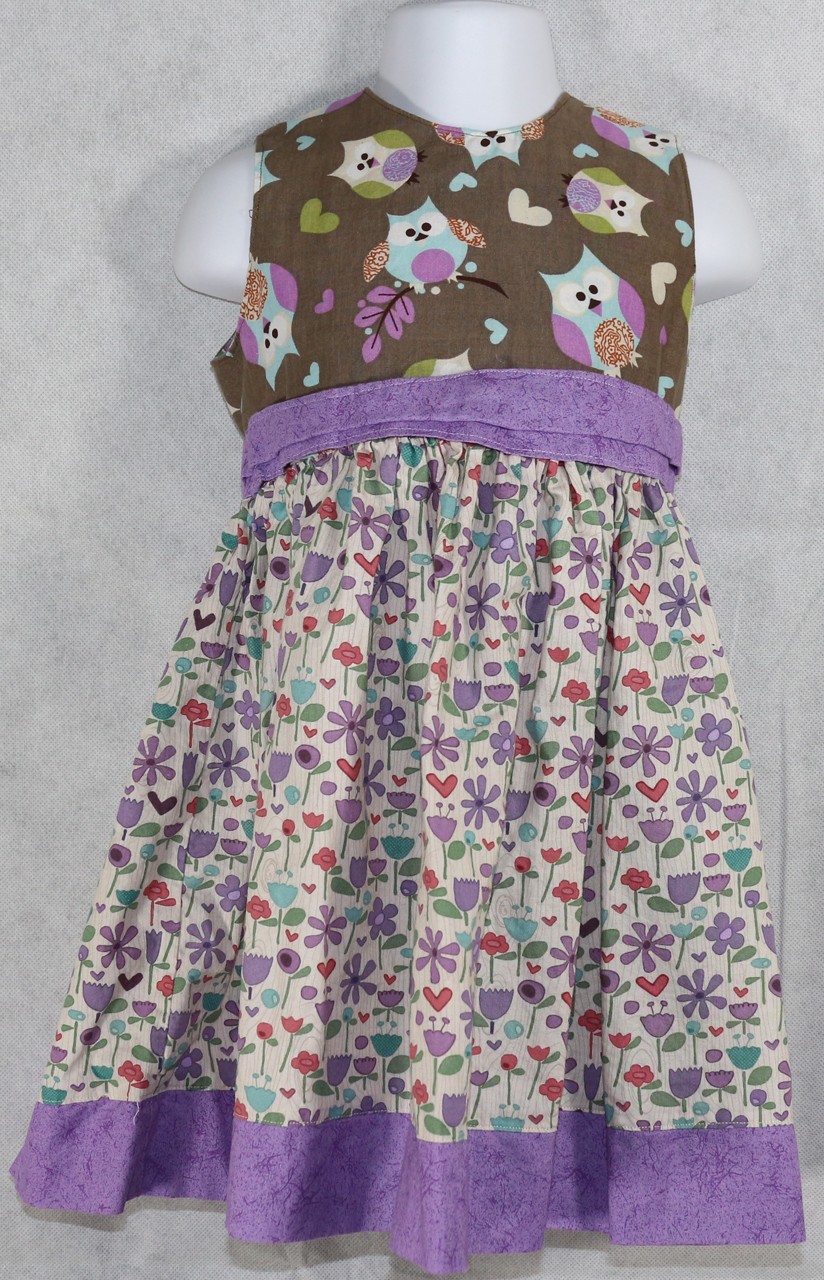 Girls Custom Handmade Purple Owl Floral Dress