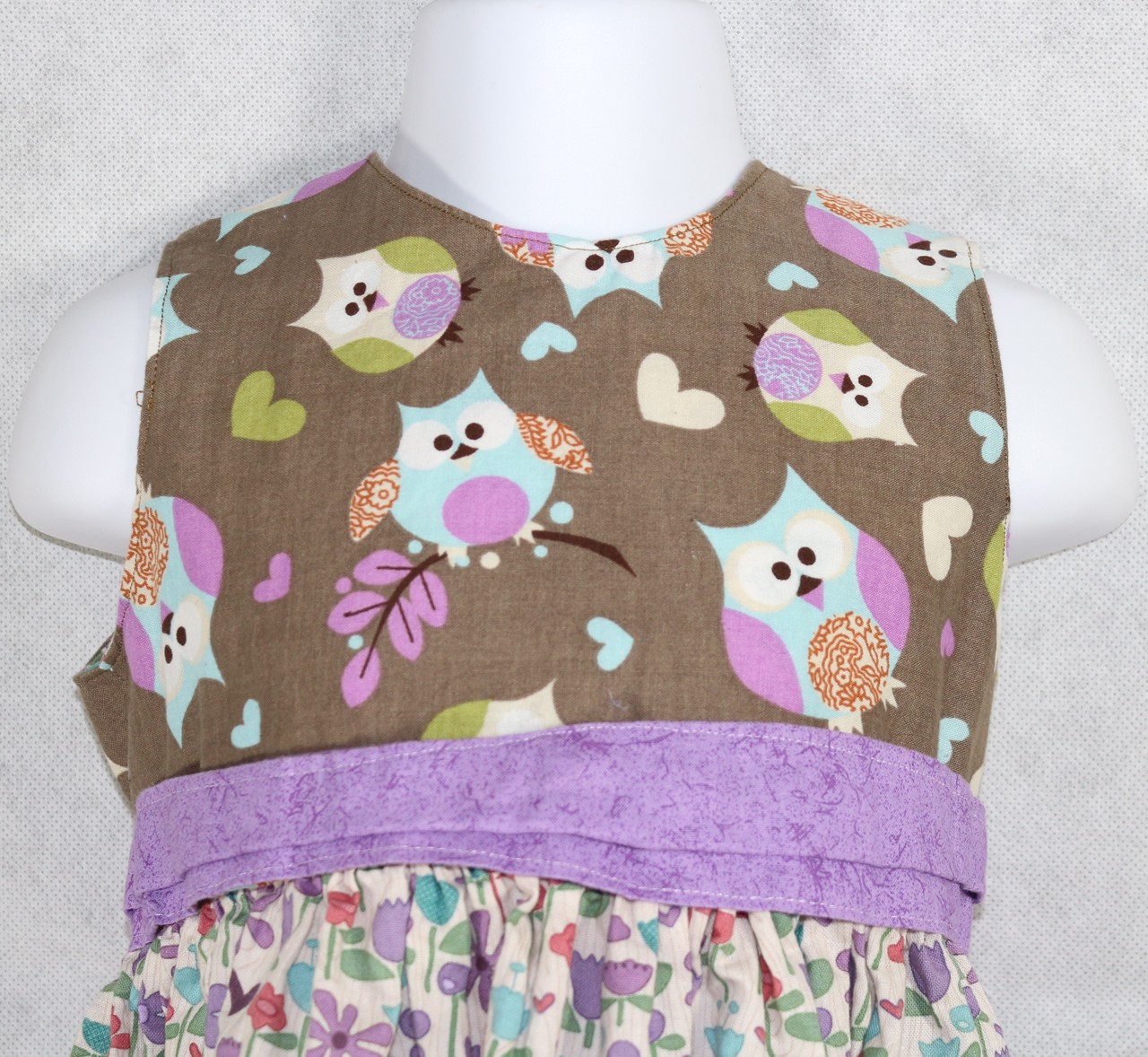 Girls Custom Handmade Purple Owl Floral Dress