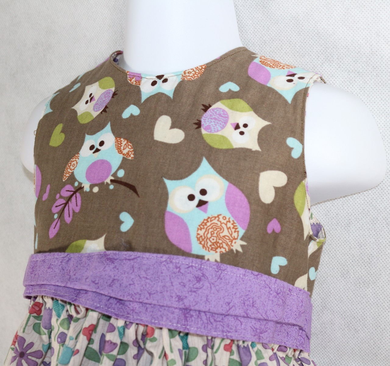 Girls Custom Handmade Purple Owl Floral Dress
