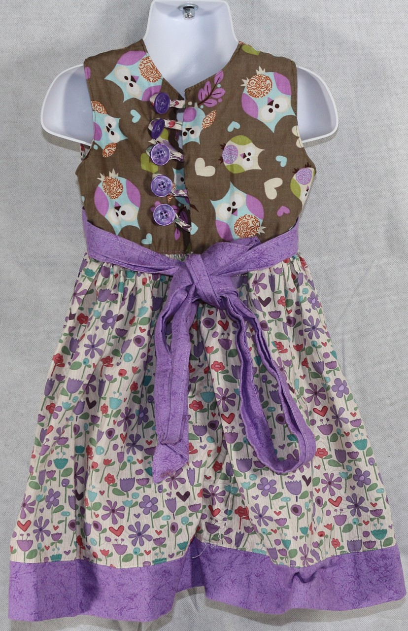 Girls Custom Handmade Purple Owl Floral Dress