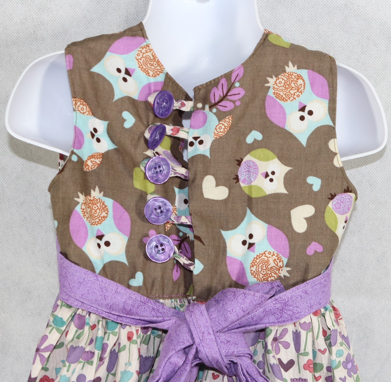 Girls Custom Handmade Purple Owl Floral Dress