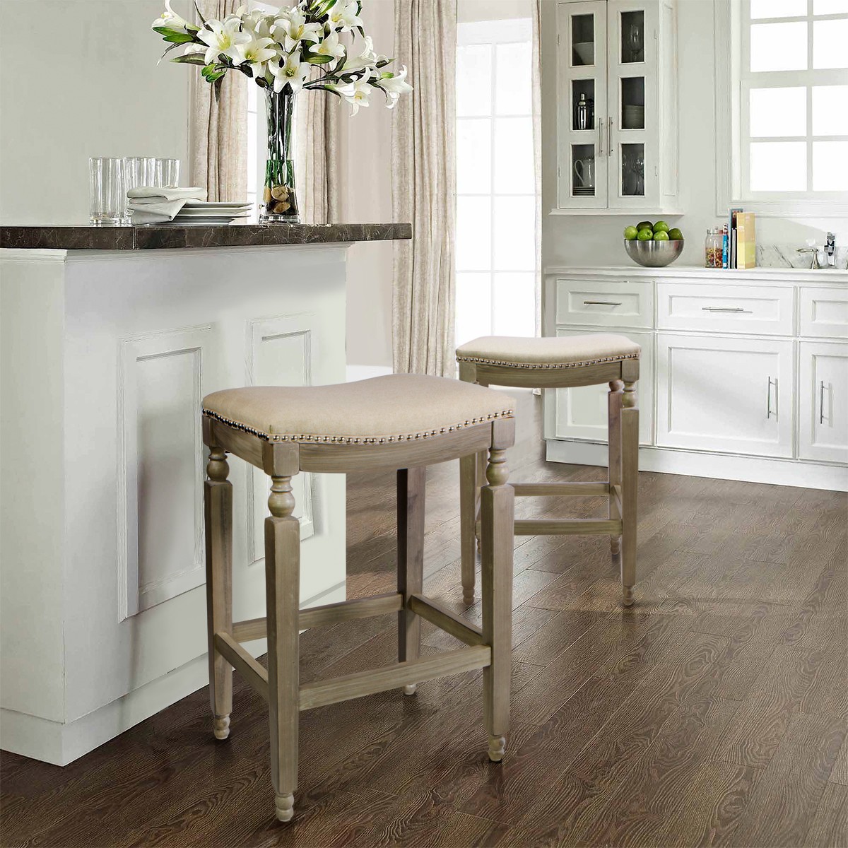 2pc Barton elegant curve saddle back 29" Counter Height Backless bar