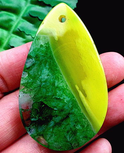 56x34x6mm yellow green druzy geode agate teardrop pendant bead