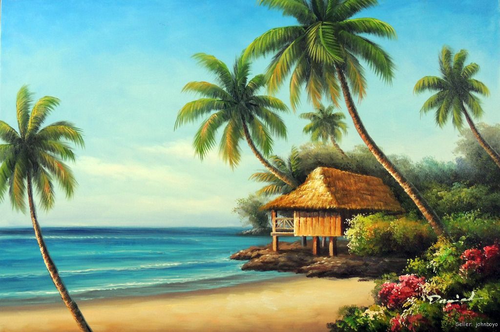 Beach House Shore Hawaii Coast Palm Trees Seascape Art ...
Hawaiian Palm Tree Drawings