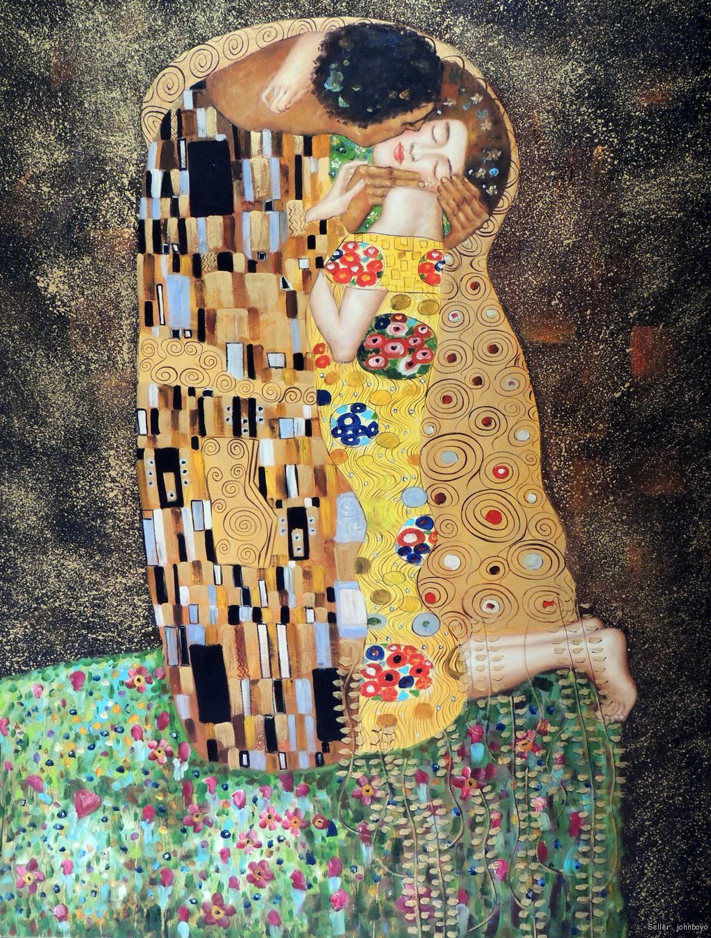 the kiss klimt repro man & woman 36 x 48 stretched oil on canvas