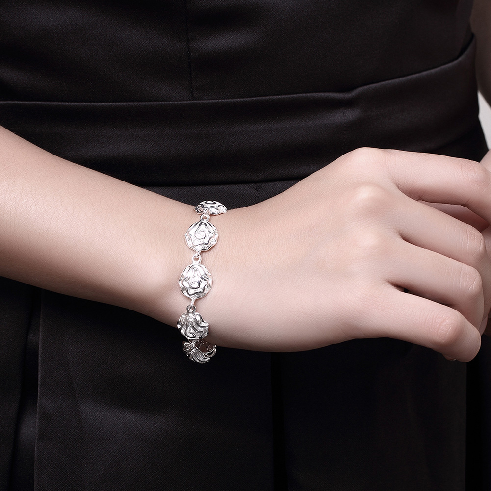 ☆TATIANA☆ Silver 925 Crystal Flower Bracelet BR1798 New 925 Sterling Silver Filled Womens Solid Flower Charm