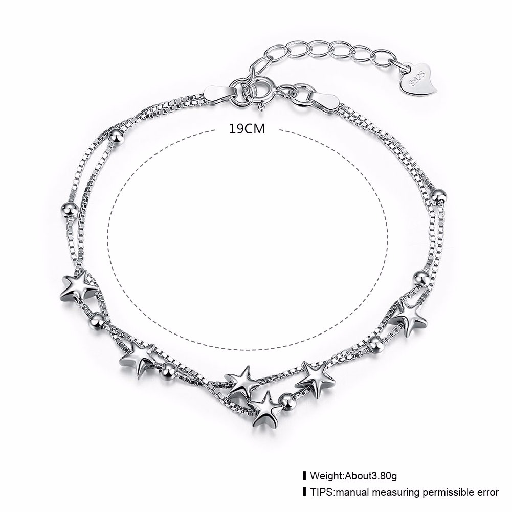 Genuine 925 Sterling Silver Wome‘s Lovely Stars Beads Charm Bracelet Chain Gift