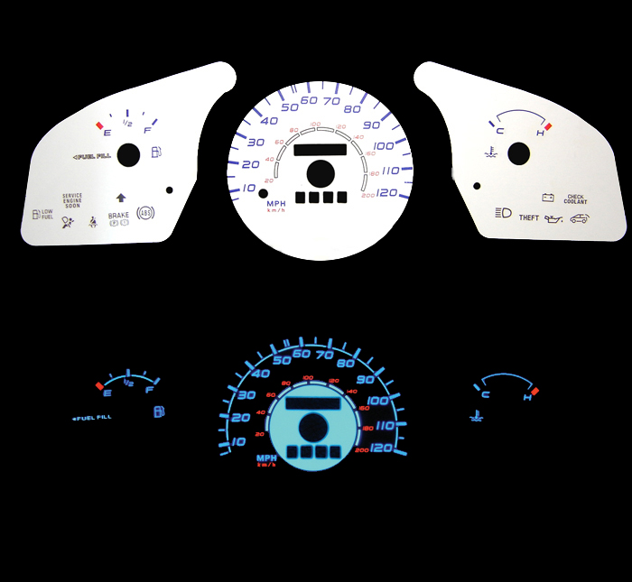 97-02 Escort w// Tach BLUE INDIGLO GLOW WHITE GAUGES