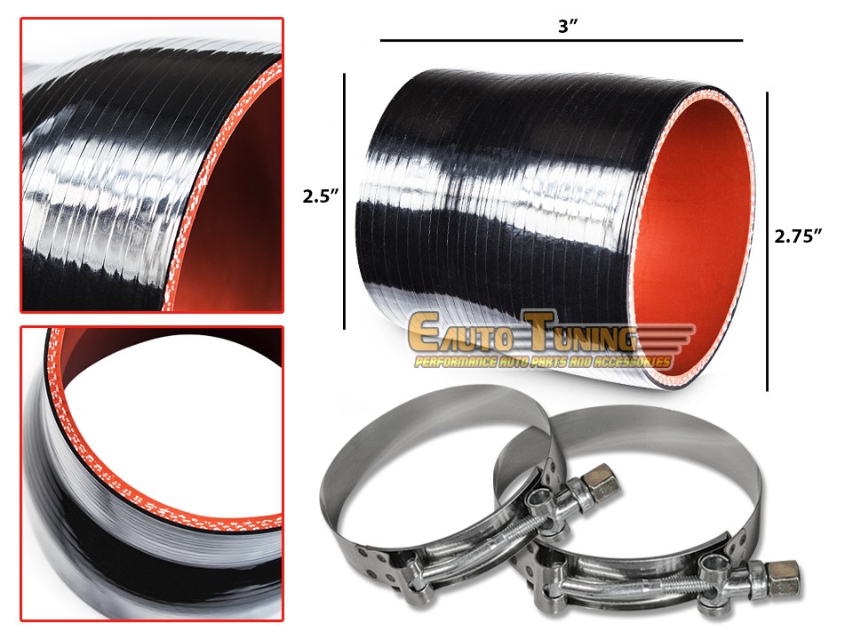 2.75/" To 2.5/" Silicone Hose//Intercooler Pipe Coupler RED T-Bolt Clamp For BMW