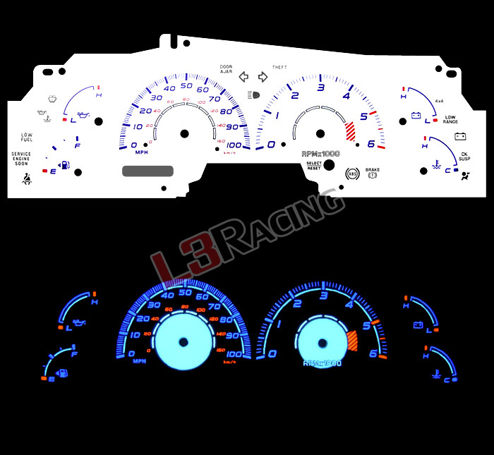 White Face Reverse Indiglo Glow Gauge 85MPH Kit For 91-94 Ford Ranger w//Tach