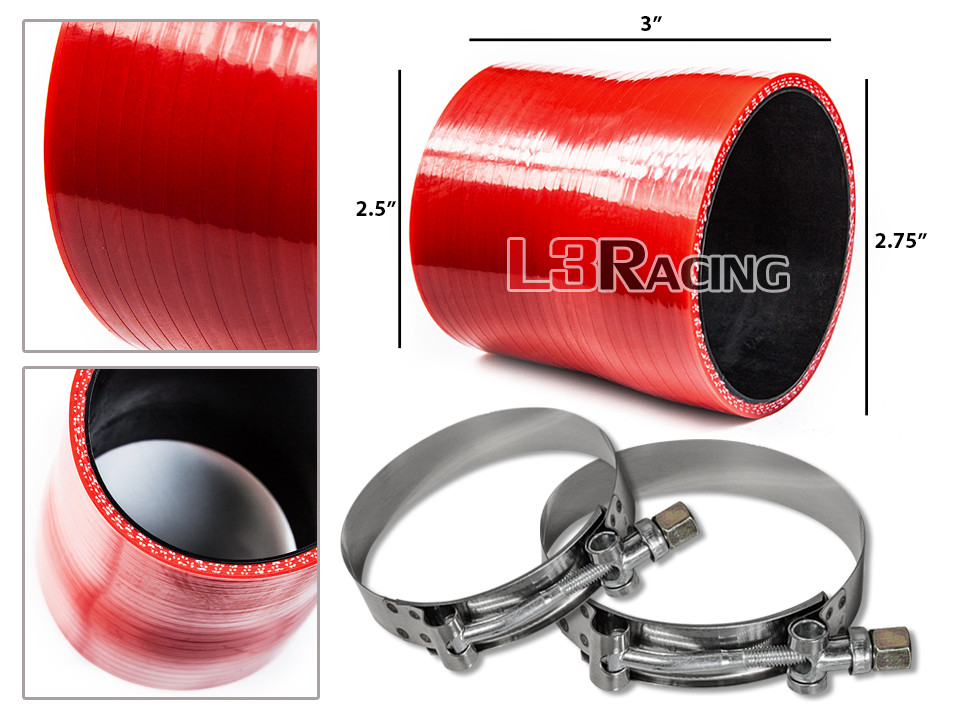 RED 2.75/"-2.5/" 70-63mm 3-ply Silicone Reducer Hose Turbo Intake Intercooler SB