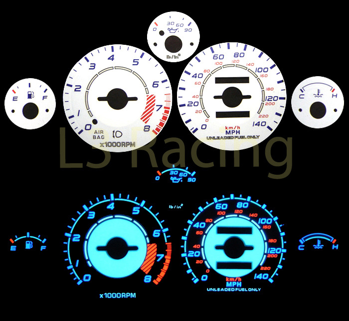 For 93-97 NISSAN ALTIMA Reverse BLUE EL GLOW WHITE Face GAUGES Kit