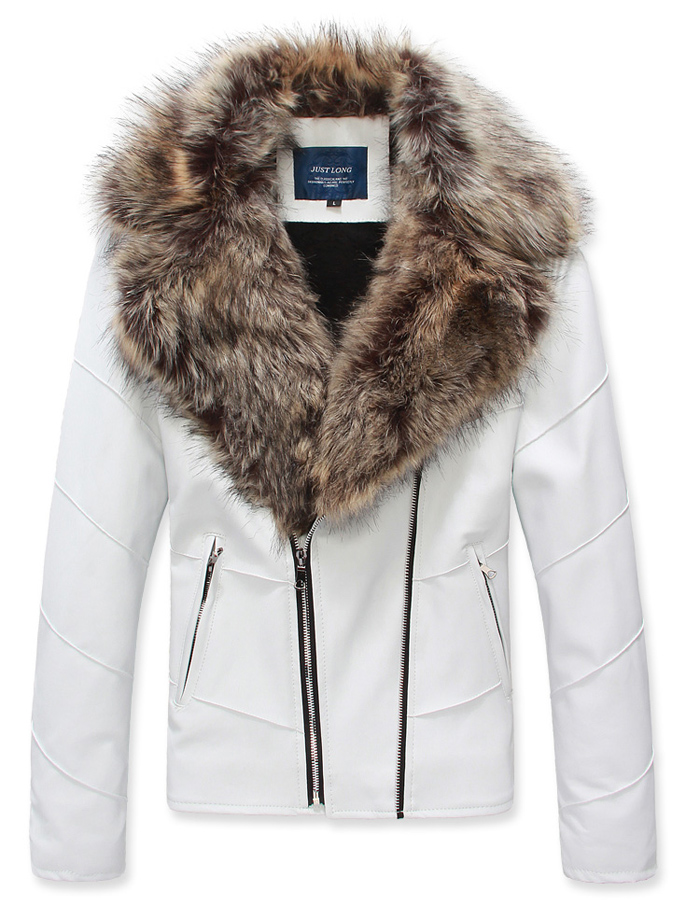 Details About Men S Premium Cool Fur Collar Faux Leather Zipper Thick Lapel Short Jacket Coat
