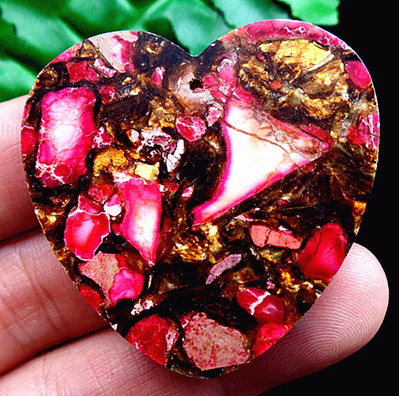 40x40x7mm red gold copper succor creek jasper heart pendant bead