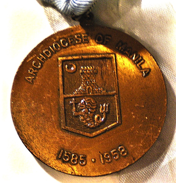 2 PHILIPPINES Medals MANILA CATHEDRAL 1958 Rededicated Cu 43mm Ribbon PDD-USA!