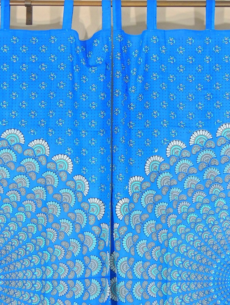 Peacock Tail Fan Print India Inspired Decor Curtains Cotton Window