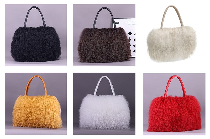 FINILUO Real Long Lamb Fur/Mongolian Fur with Genuine Leather