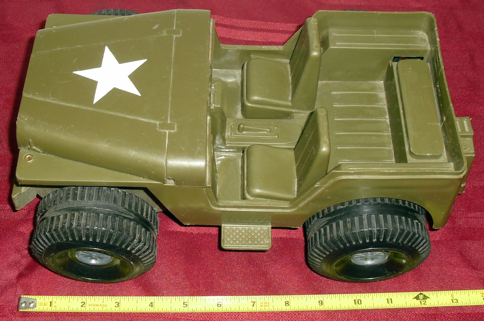 1973 VINTAGE PLASTIC *IDEAL* TOY ARMY MILITARY JEEP FRICTION DRIVE