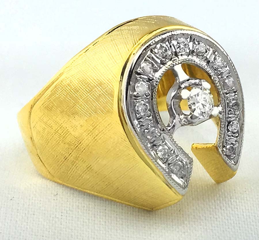 GENUINE 0.57 Cts DIAMONDS Lucky HORSESHOE 14k Yellow Gold MEN'S RING