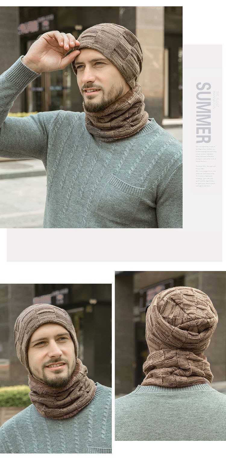 2-Pieces Winter Hat Scarf Set Warm Knit Thick Beanie Hat Muffler