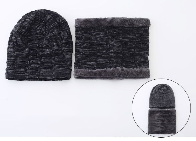 2-Pieces Winter Hat Scarf Set Warm Knit Thick Beanie Hat