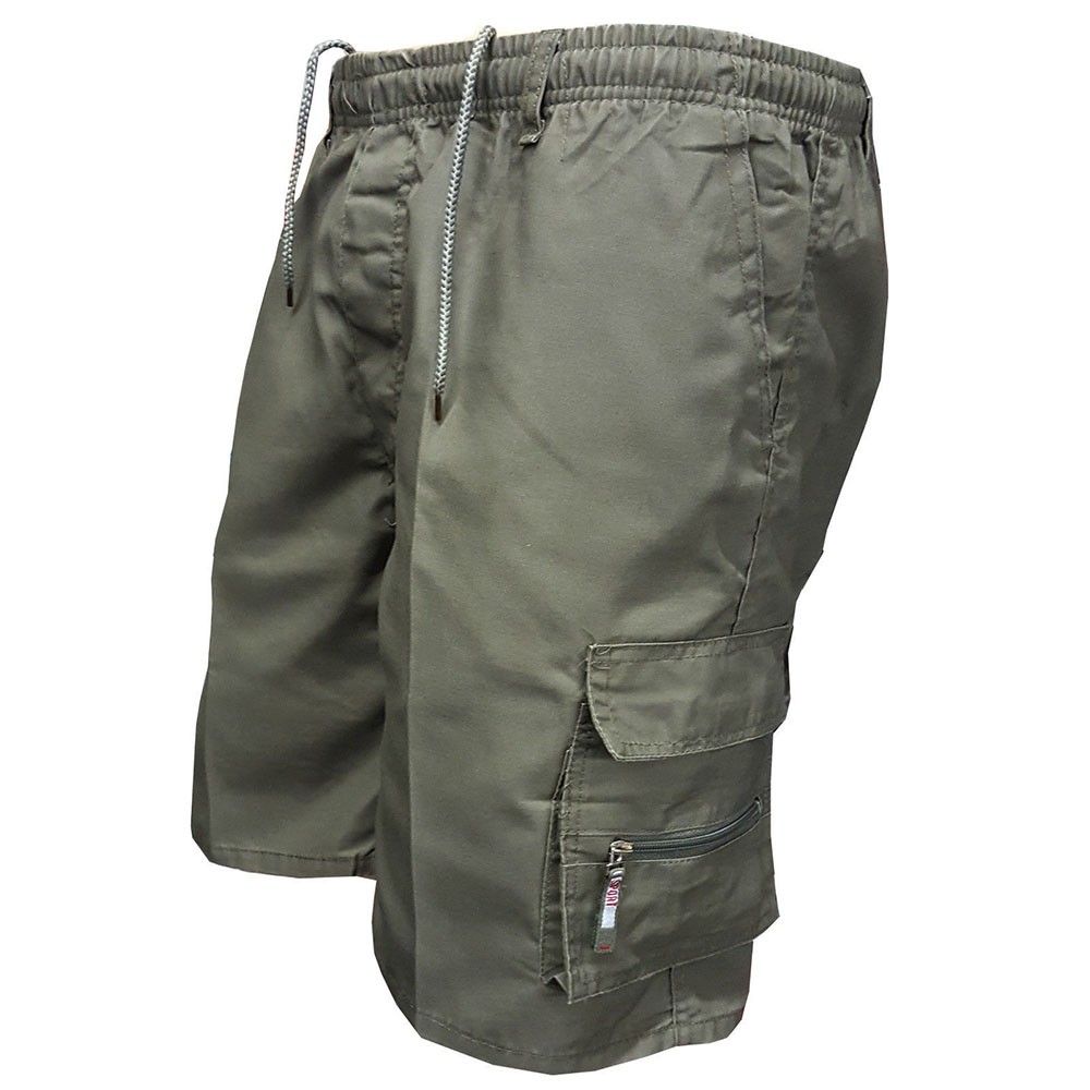 Men Elastic Waist Cargo Shorts Pockets Cotton Combat Work