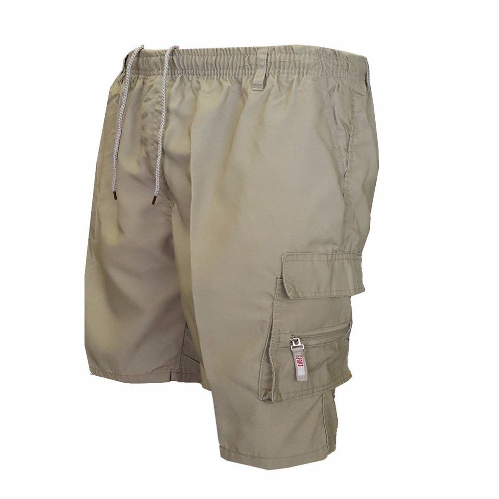 Men Elastic Waist Cargo Shorts Pockets Cotton Combat Work