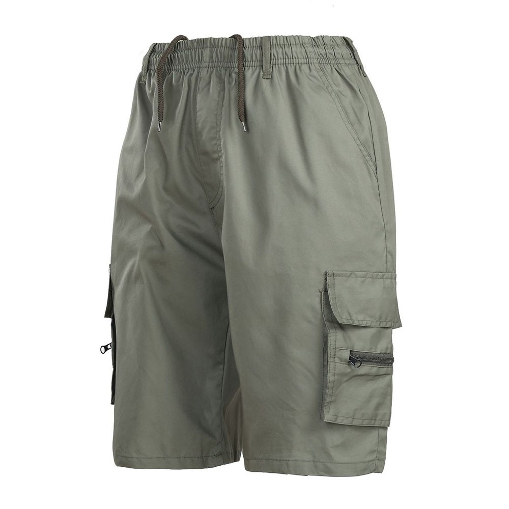 Men Elastic Waist Cargo Shorts Pockets Cotton Combat Work