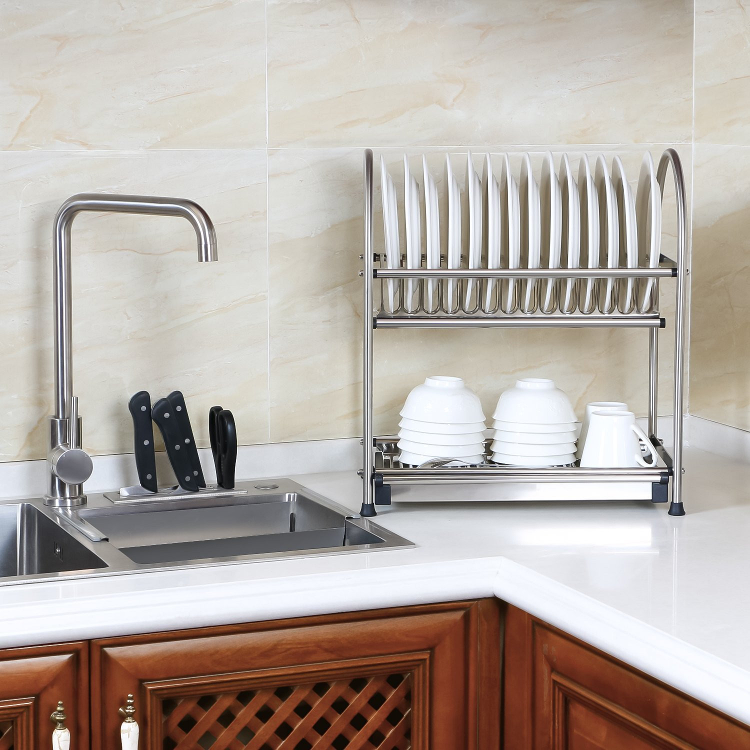 Lifewit 2Tier Dish Drying Rack Dish Drainer with Draining Tray Cutlery