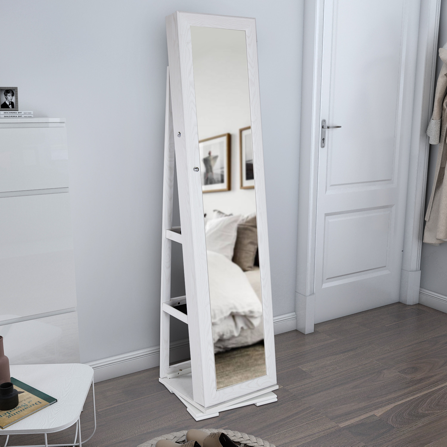 LIFEWIT Miroir psyché Armoire à Bijoux LED Avec Roulettes et Serrure