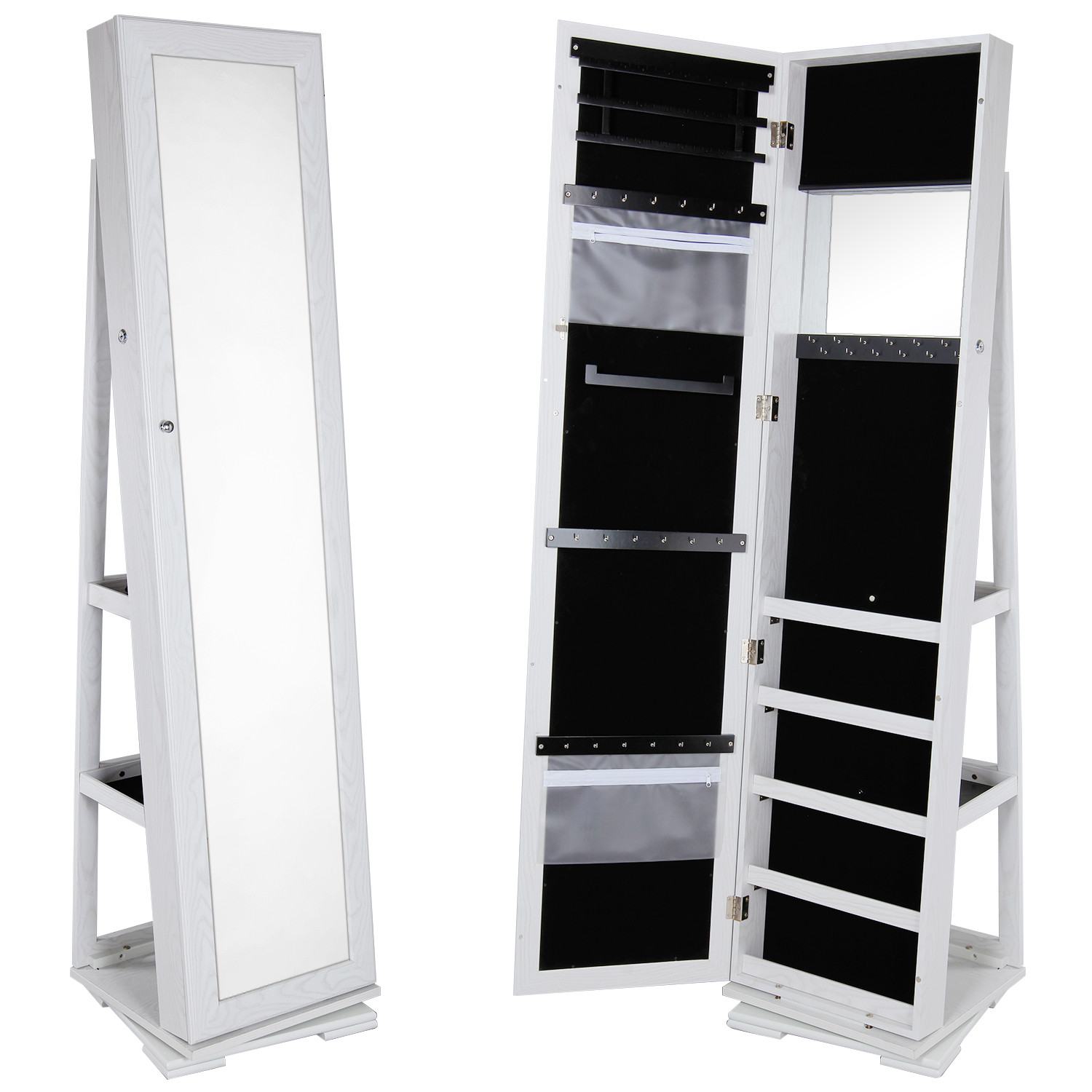 LIFEWIT Miroir psyché Armoire à Bijoux LED Avec Roulettes et Serrure