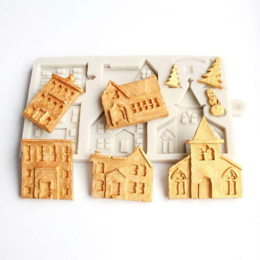 Christmas House 3D Silicone Mold Fondant Cake Decor Tools Chocolate