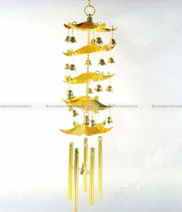 Chinese Feng Shui Windchime 5 Pagoda Bell Wind Chime Golden eBay
