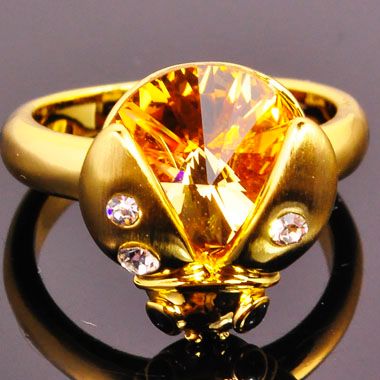 charms gold beetle gold gp swarovski crystal cocktail ring sz7