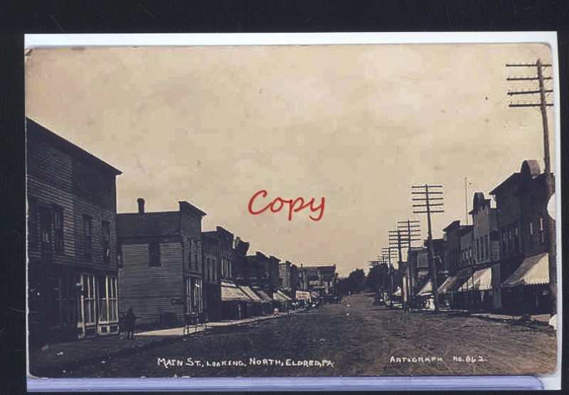 REAL PHOTO ELDRED PENNSYLVANIA PA. DOWNTOWN STREET SCENE POSTCARD COPY